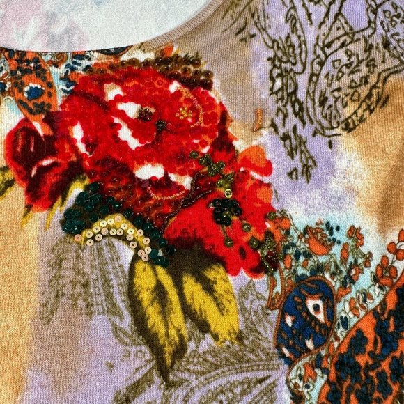 Vintage Y2K Newport News Womens Top Sweater Medium Floral Scoop Neck Sequin - Picture 10 of 14